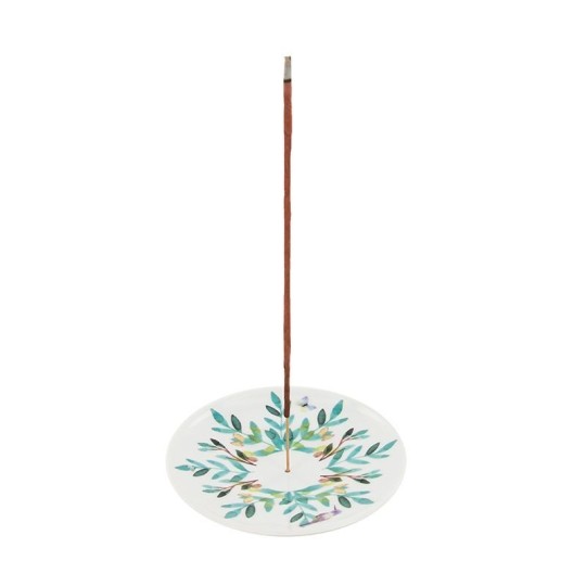Porte Encens Coupelle Aquarelle (Motifs Feuilles)