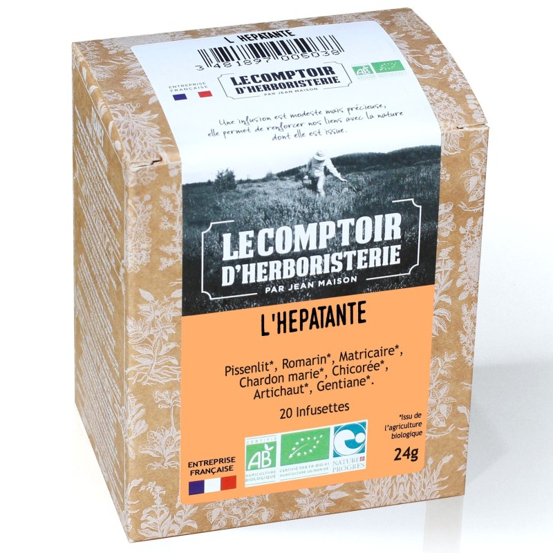 Tisane L'Hépatante (tisane Drainante du foie) bio - Comptoir  d'herboristerie - Boite de 20 infusettes